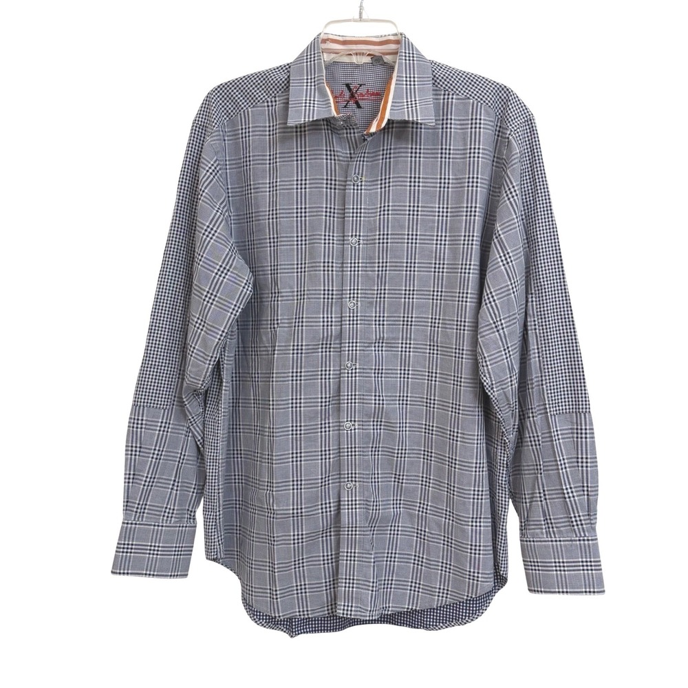 Robert Graham X Collection Mens Blue White Mixed Plaid Gingham Cotton Shirt L